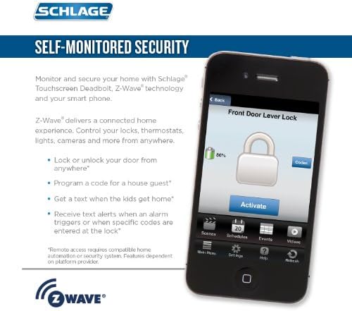 Schlage Camelot Aged Bronze Connect Smart Lock with Built‑In Alarm and Accent Lever Handleset, Left-Hand, Z-Wave
