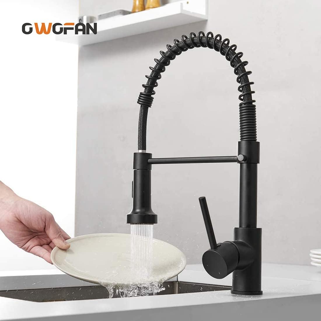 OWOFAN Black Kitchen Faucet with Pull Down Sprayer - Stainless Steel, Single Handle, Dual Function