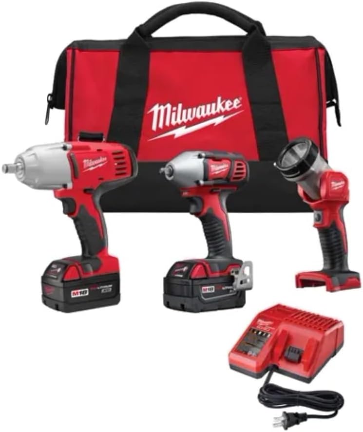 Milwaukee M18 2696-23 18V 3-Tool Impact Combo Kit with Batteries, Charger & Bag