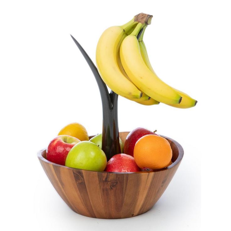 12 in. 250 fl. oz. Acacia Wood Fruit Bowl with Banana Stem