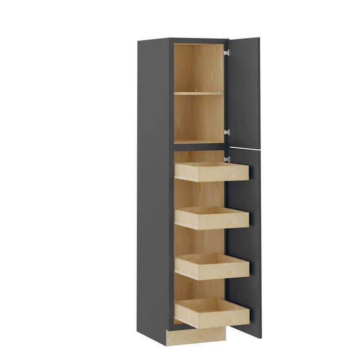 Home Decorators Collection Grayson 18 in. W x 24 in. D x 90 in. H Assembled Plywood Pantry Kitchen Cabinet in Deep Onyx with 4ROT Soft Close RH