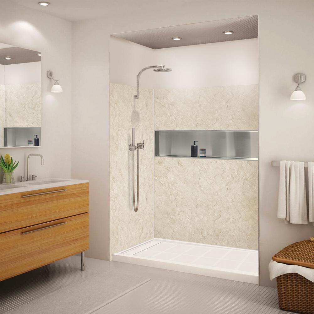 Expressions 32 in. x 60 in. x 72 in. 3-Piece Easy Up Adhesive Alcove Shower Wall Surround in White - Super Arbor
