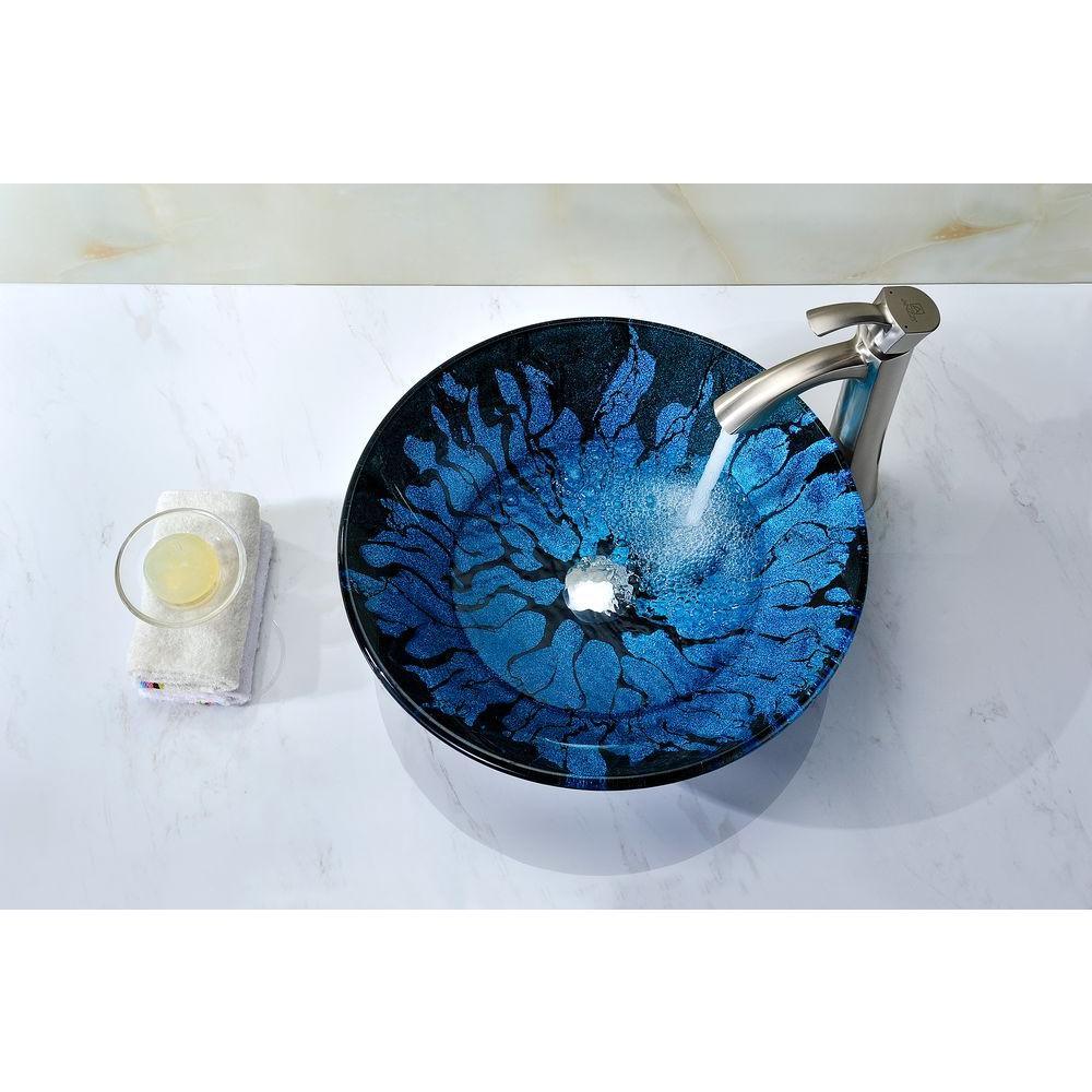 Key Series Deco-Glass Vessel Sink in Lustrous Blue and Black - Super Arbor