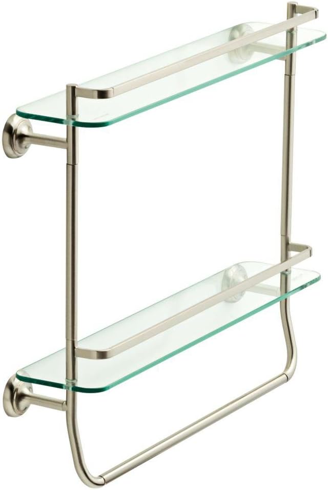 Delta 20 in. Double Glass Shelf with Towel Bar in Brushed Nickel