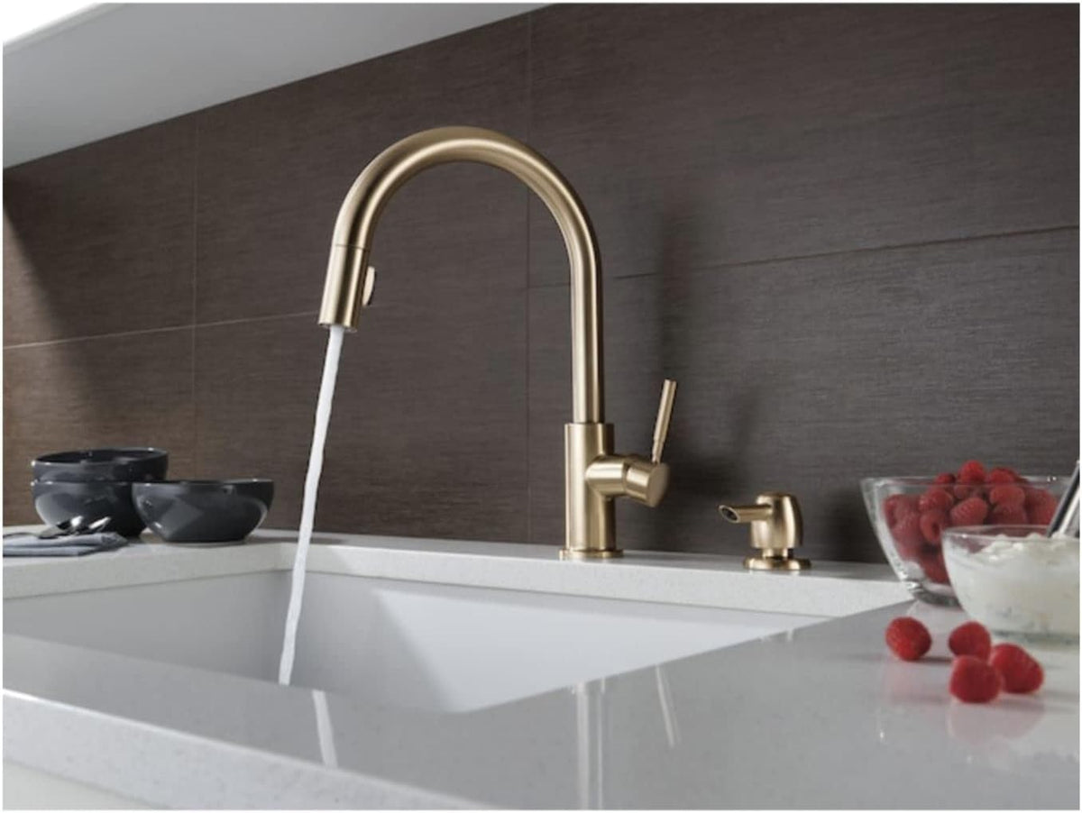 Delta Trask Champagne Bronze 1‑Handle Deck‑Mount Pull‑Down Kitchen Faucet with Deck Plate