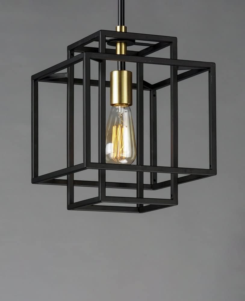 Maxim Lighting Liner Black/Satin Brass Transitional Square Pendant Light, 9.75 x 9.75 x 13 in