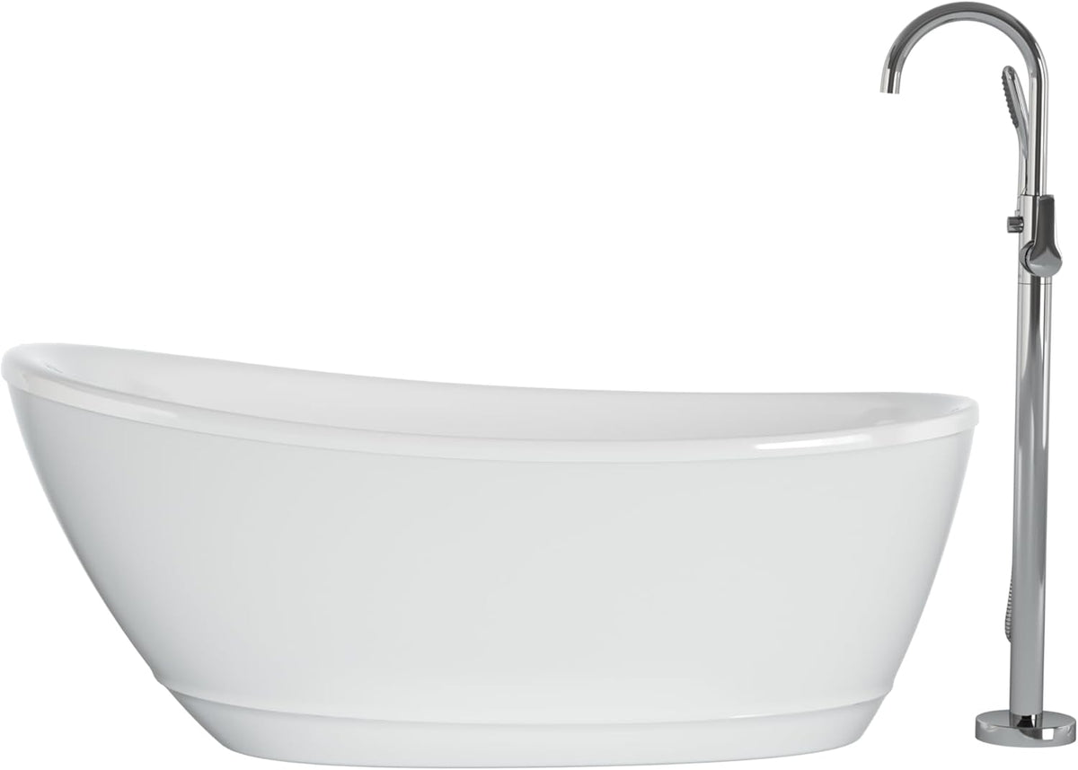 Johanna 59 in. x 30 in. Acrylic Flatbottom Freestanding Soaking Bathtub in White