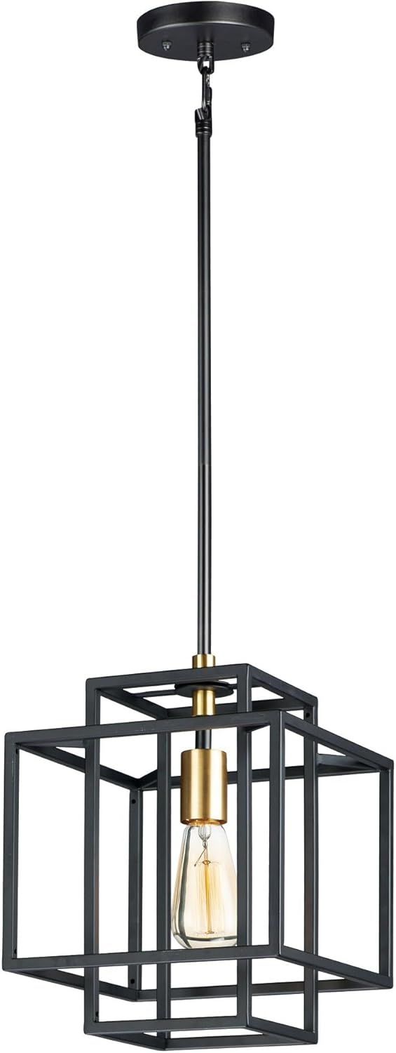 Maxim Lighting Liner Black/Satin Brass Transitional Square Pendant Light, 9.75 x 9.75 x 13 in