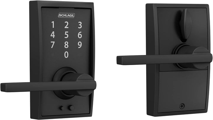 Schlage Century Matte Black Electronic Keyless Door Lock with Latitude Lever, FE695 CEN 622 LAT