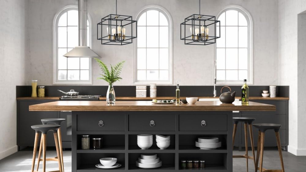 Maxim Lighting Liner Black/Satin Brass Transitional Square Pendant Light, 9.75 x 9.75 x 13 in