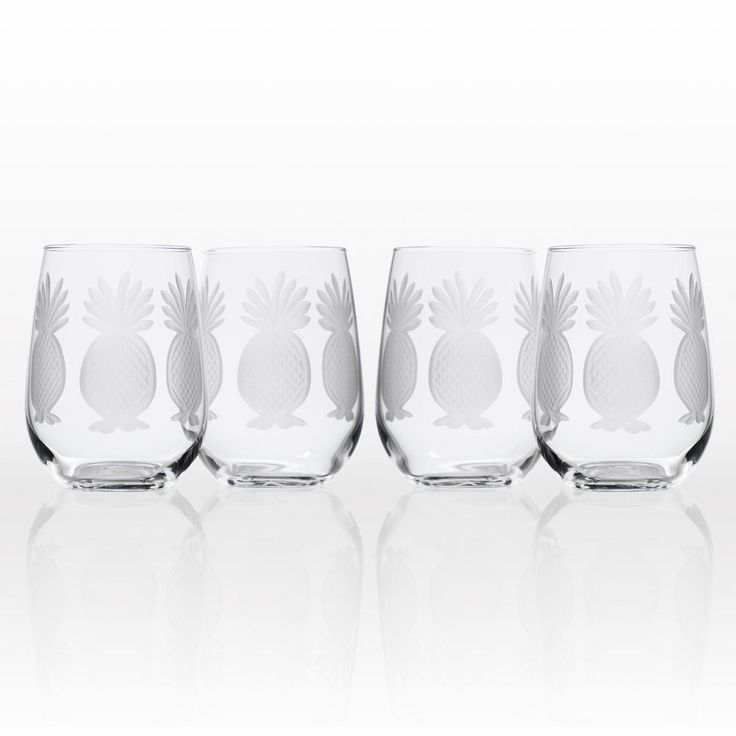 Pineapple 17 oz. Clear Stemless Wine Glass (Set of 4)