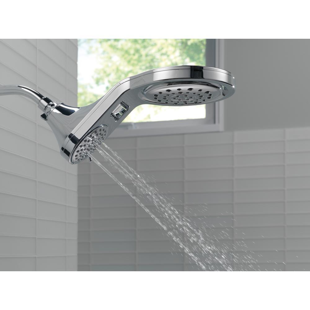 HydroRain Two-in-One 5-Spray 7.9 in. Double Wall Mount Fixed Shower Head in Chrome - Super Arbor