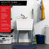 Complete 22.875 in. x 23.5 in. White 19 Gal. Utility Sink Set with Non-Metallic Stainless Steel Finish Pull-Out Faucet - Super Arbor