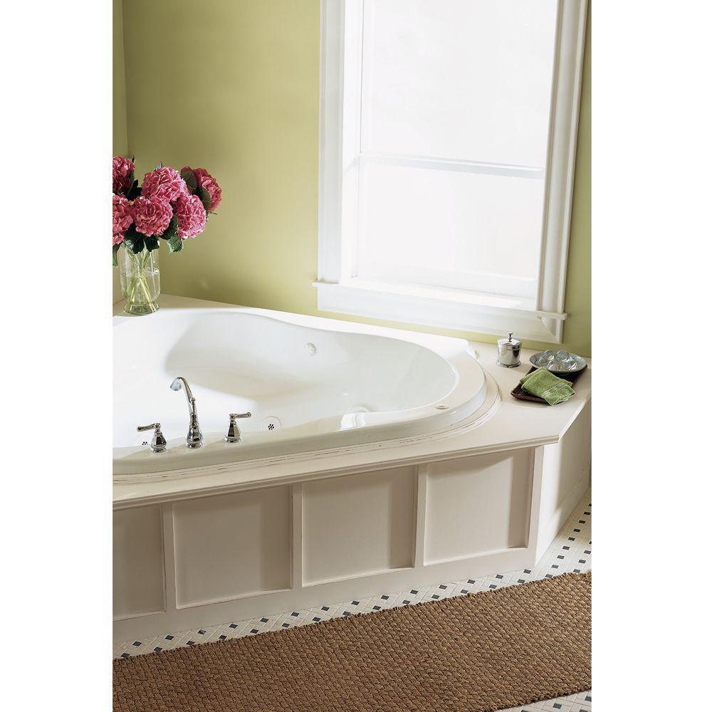 EverClean 76-3/4 in. Acrylic Corner Drop-In Whirlpool Bathtub in White - Super Arbor