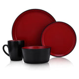 32-Piece Casual Red and Black Stoneware Dinnerware Set (Set for 8)