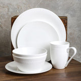 Stone Lain 32 Piece Dinnerware Set, Round Dot Design, White Bone China Sets