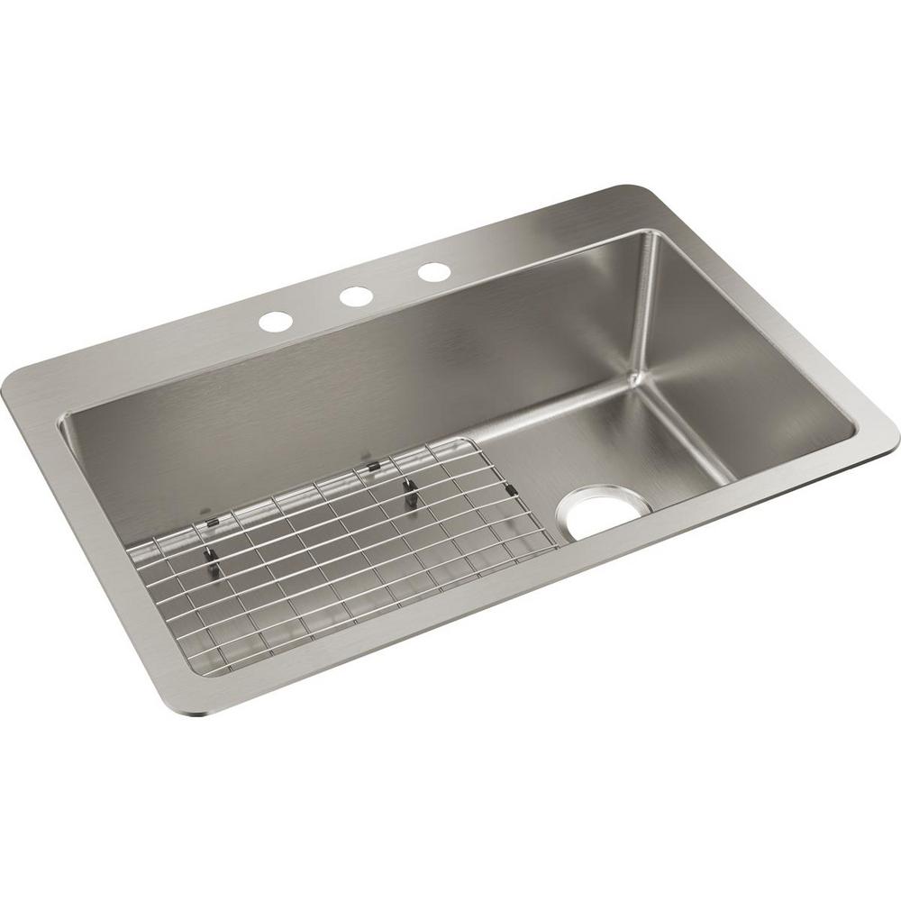 Avenue Drop-in/Undermount Stainless Steel 33 in. Single Bowl Kitchen Sink with Bottom Grid - Super Arbor