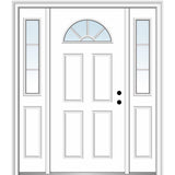 68.5 in. x 81.75 in. Internal Grilles Right-Hand Inswing 1/4-Lite Clear Painted Steel Prehung Front Door with Sidelites - Super Arbor