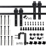 12 ft./144 in. Powder Coated Black Heavy-Duty Bypass Double Door Sliding Barn Door Hardware Classic Design Roller - Super Arbor