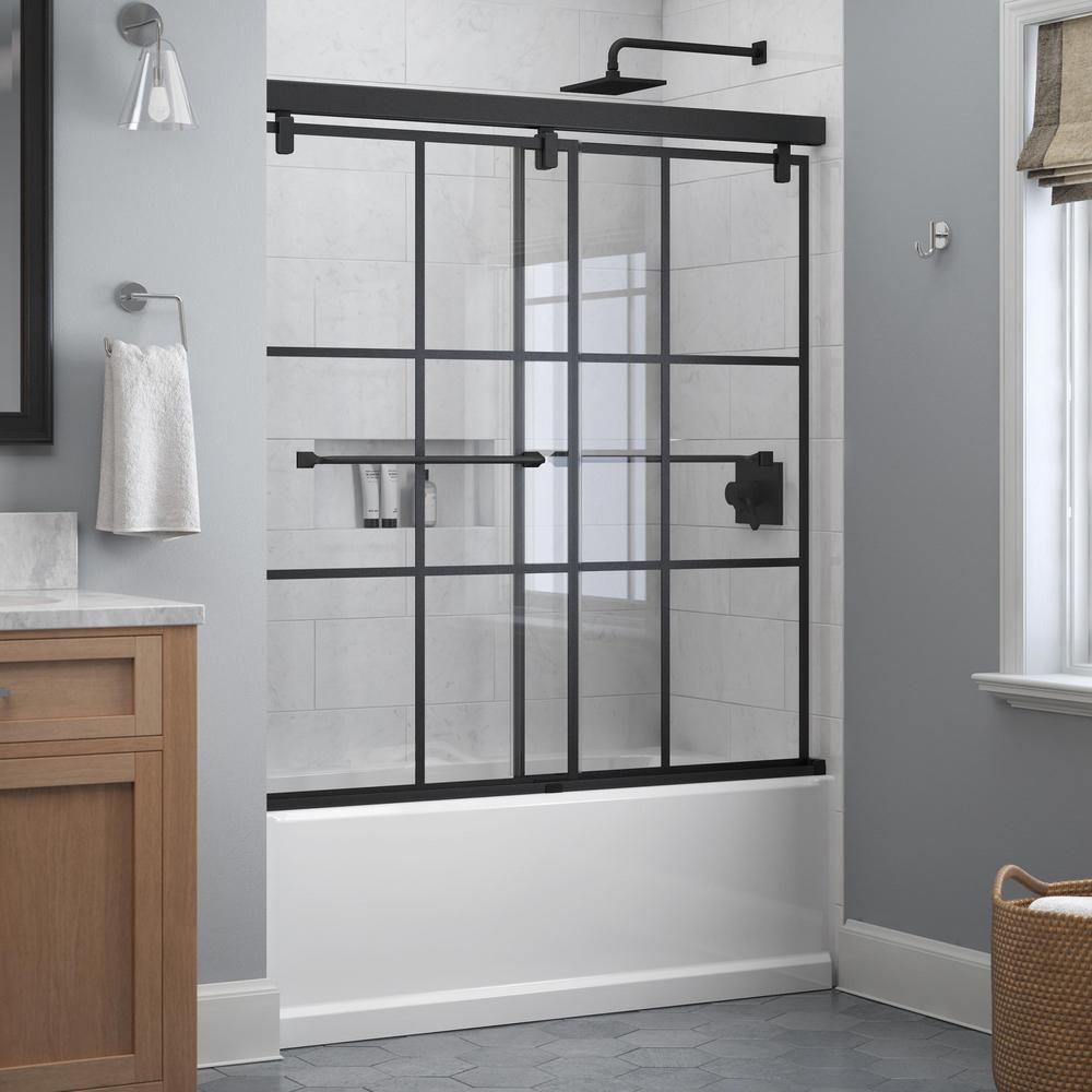 Everly 60 in. x 59-1/4 in. Mod Semi-Frameless Sliding Bathtub Door in Chrome and 1/4 in. (6mm) Clear Glass - Super Arbor