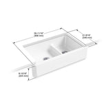 Whitehaven Smart Divide Self-Trimming Farmhouse Apron Front Cast Iron 36 in. Double Bowl Kitchen Sink in White - Super Arbor