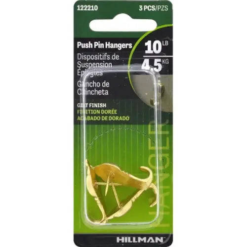 Hillman AnchorWire Gilt Push Pin Picture Hook, 10 lb Capacity, 3-Pack