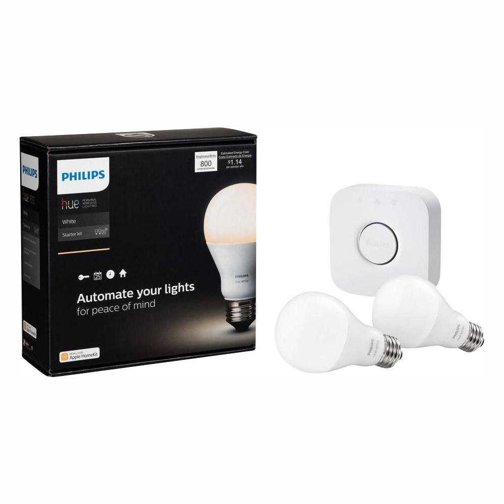 White A19 LED 60W Equivalent Dimmable Smart Wireless Lighting Starter Kit (4 Bulbs and Bridge)