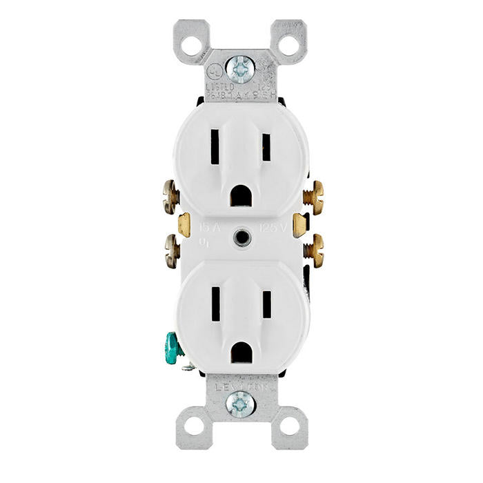 Leviton 15 Amp Residential Grade Grounding Duplex Outlet, White
