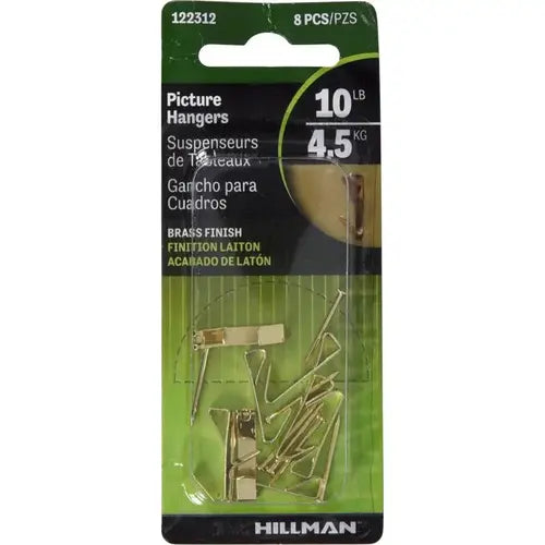Hillman AnchorWire Brass-Plated Gold Conventional Picture Hanger, 10 lb Capacity, 8 Pack