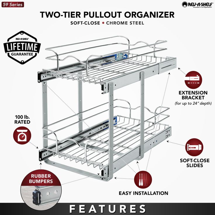 Rev-A-Shelf 11.75-in W x 19-in H 2-Tier Pull Out Metal Soft Close Baskets & Organizers