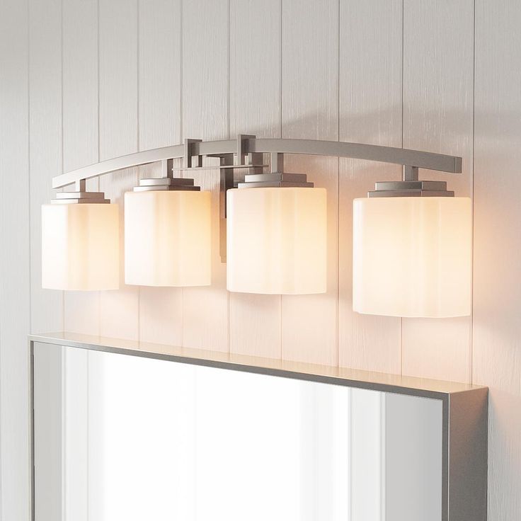 Architecture 4-Light Brushed Nickel Vanity Light with Etched White Glass Shades