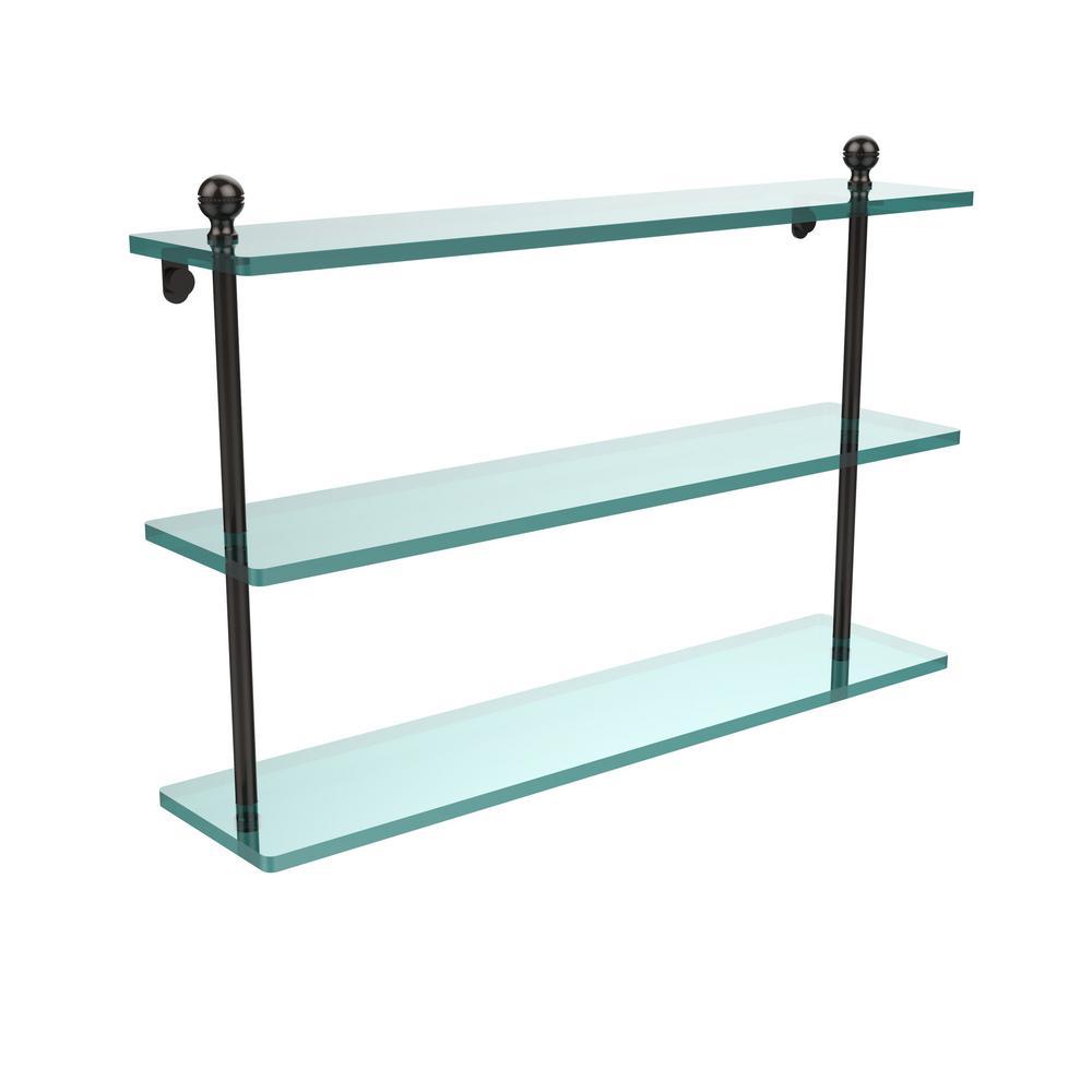 Mambo 22 in. L  x 15 in. H  x 5 in. W 3-Tier Clear Glass Bathroom Shelf in Antique Copper - Super Arbor
