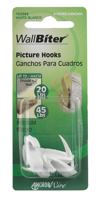 Hillman WallBiter Brass-Plated Small Picture Hook, 45 lb Capacity, 4-Pack