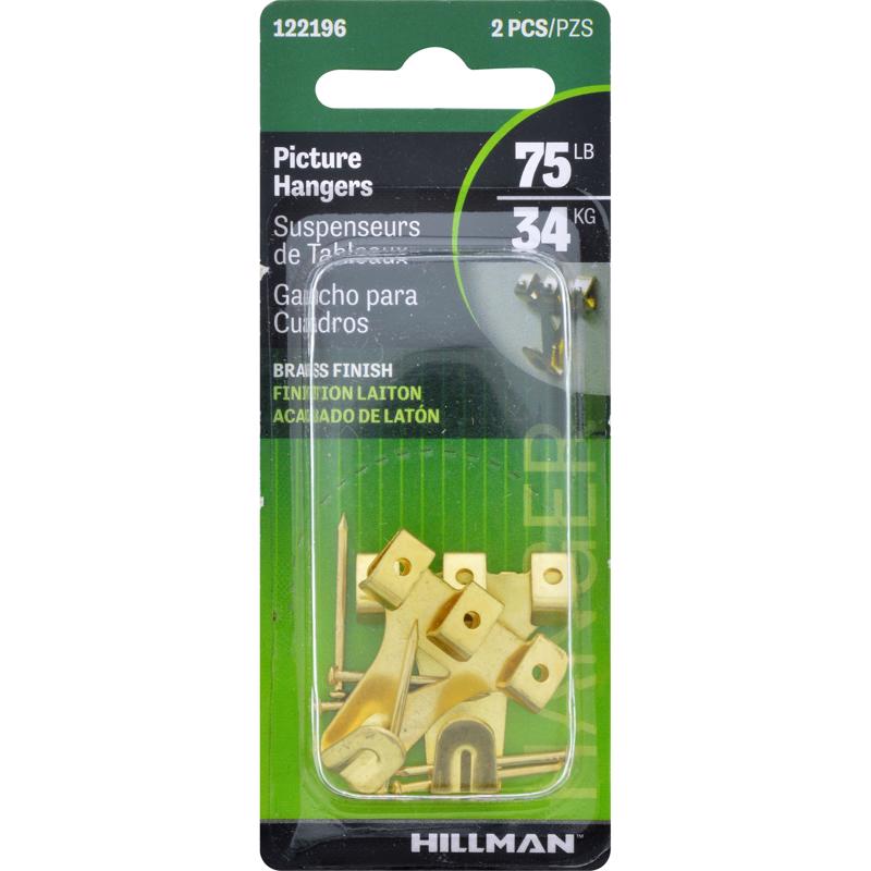 Hillman AnchorWire Brass-Plated Professional Picture Hangers, 75 lb Capacity, 2-Pack