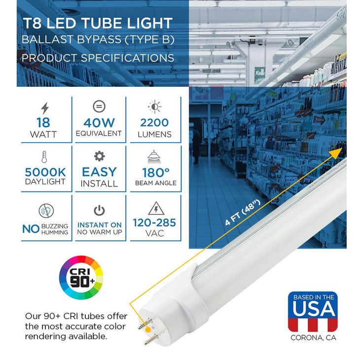 Viribright 4 ft. 40-Watt Equivalent Ballast Bypass Daylight White (5000K) Linear Single End Power T8 LED Tube Light Bulb (12-Pack)