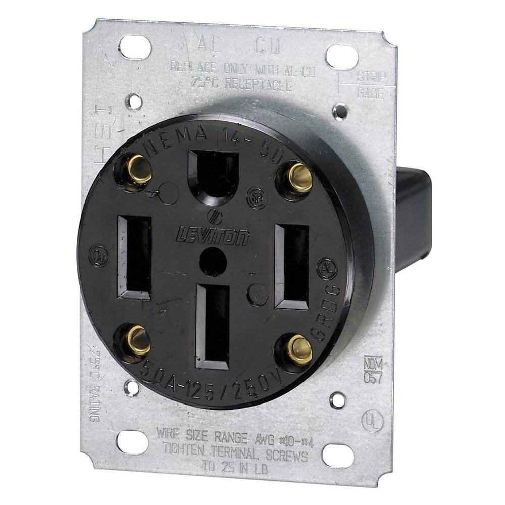 50 Amp Flush Mount Shallow Single Outlet, Black