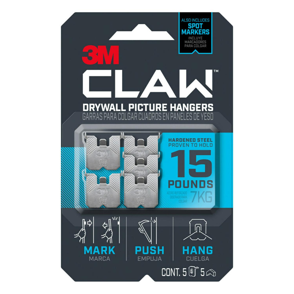3M Claw Silver Drywall Picture Hanger, 15 lb Capacity, 5 Pack
