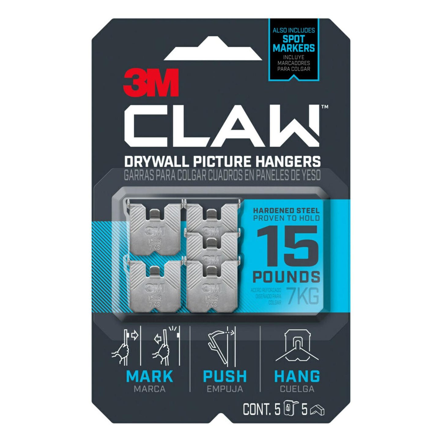 3M Claw Silver Drywall Picture Hanger, 15 lb Capacity, 5 Pack