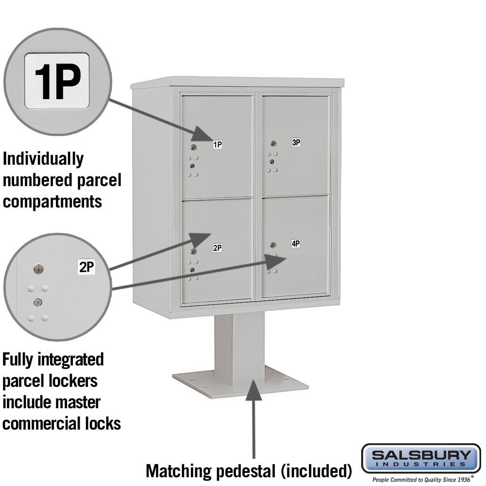 3400 Horizontal Series 4-Parcel Locker Pedestal Mount Mailbox - Super Arbor