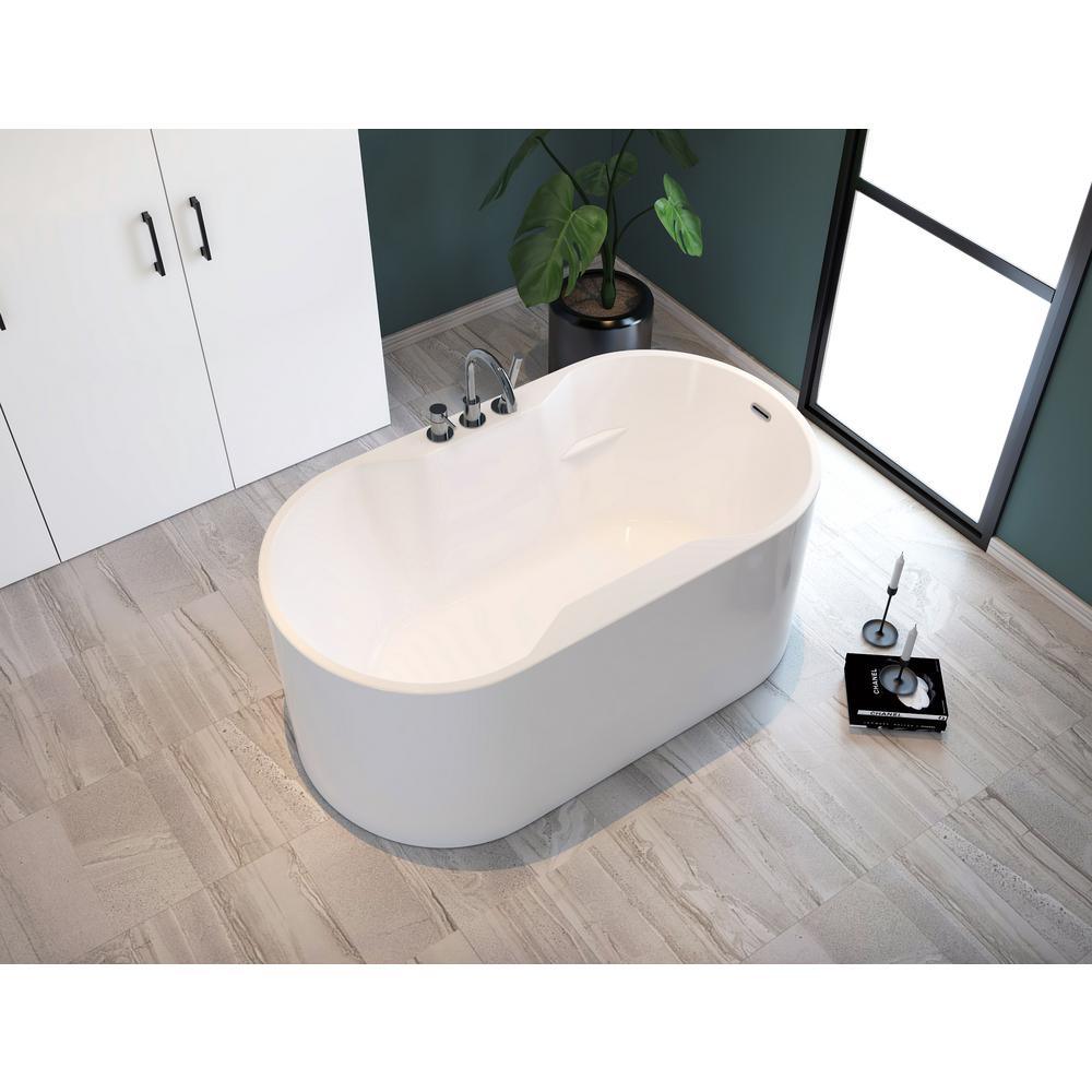 Palmer 56 in. Acrylic Flatbottom Freestanding Bathtub in White - Super Arbor
