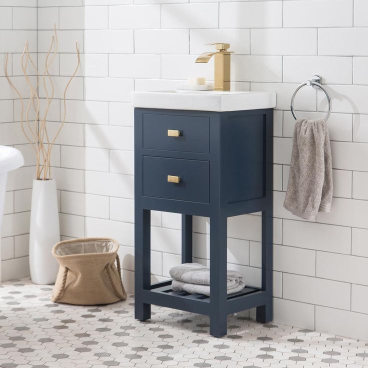 VERA 18 in. W Bath Vanity in Monarch Blue Finish with Ceramics Integrated Vanity Top with White Basin