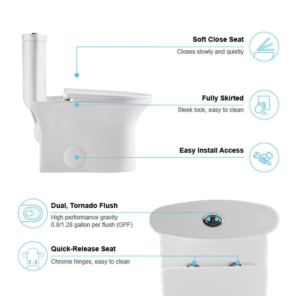 12 in. Rough-In 1-piece 1.1/ 1.6 GPF Dual Flush Elongated Siphonic Jet Toilet in White, Seat Included - Super Arbor
