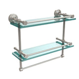 16 in. L  x 12 in. H  x 5 in. W 2-Tier Gallery Clear Glass Bathroom Shelf with Towel Bar in Satin Chrome - Super Arbor
