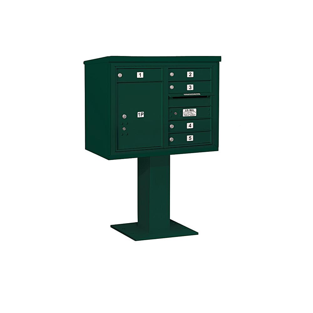 3400 Horizontal Series 5-Compartment 1-Parcel Locker Pedestal Mount Mailbox - Super Arbor