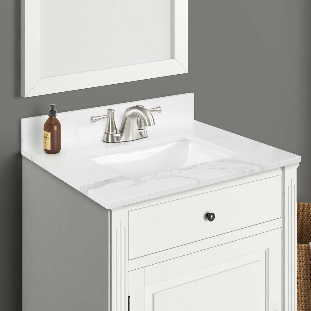 25 in. W x 22 in. D x 0.75 in. H Engineered Marble Vanity Top in Calacatta White with White Basin - Super Arbor