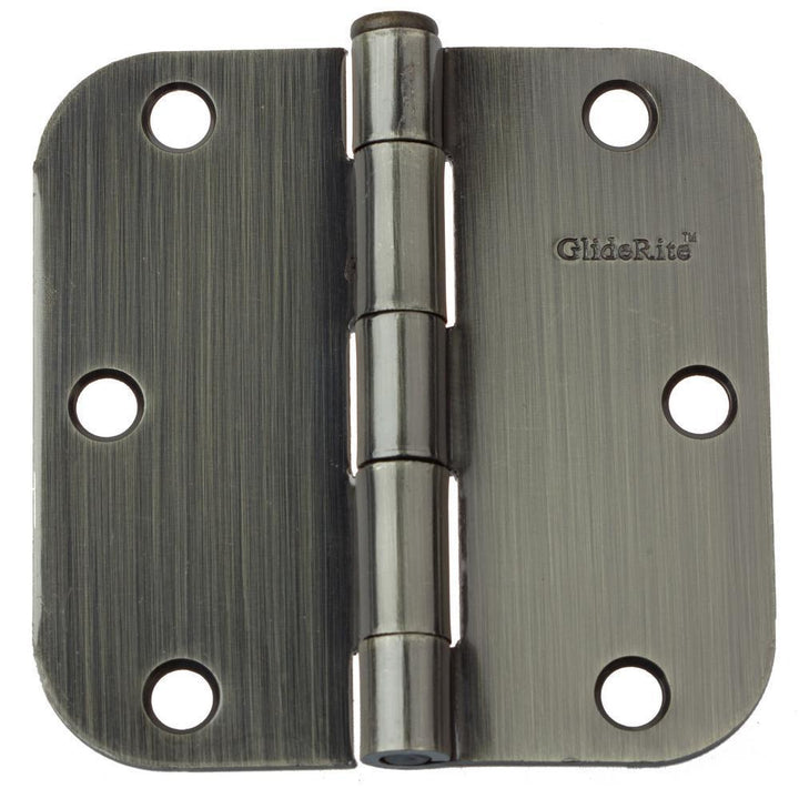 GlideRite 3-1/2 in. Antique Brass Steel Door Hinges, 5/8 in. Corner Radius, with Screws (24-Pack)