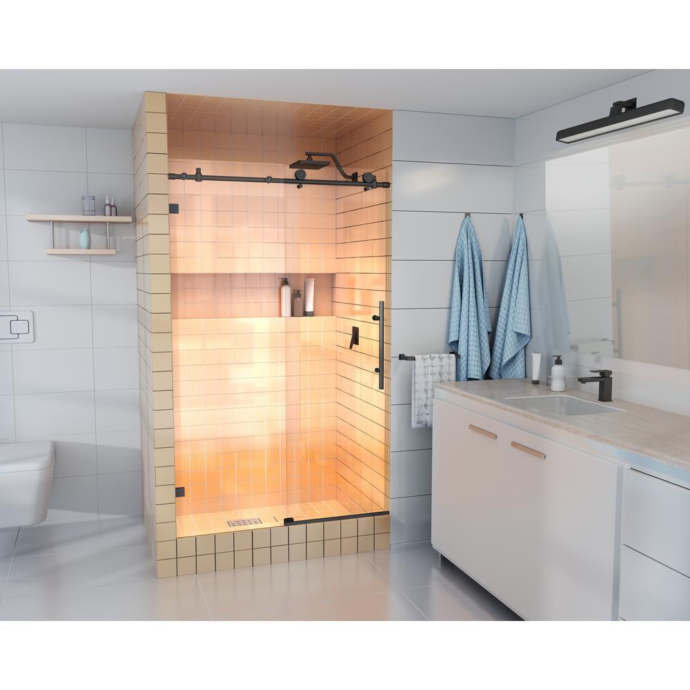 48 in. - 52 in. x 78 in. Frameless Sliding Shower Door in Matte Black with Handle - Super Arbor