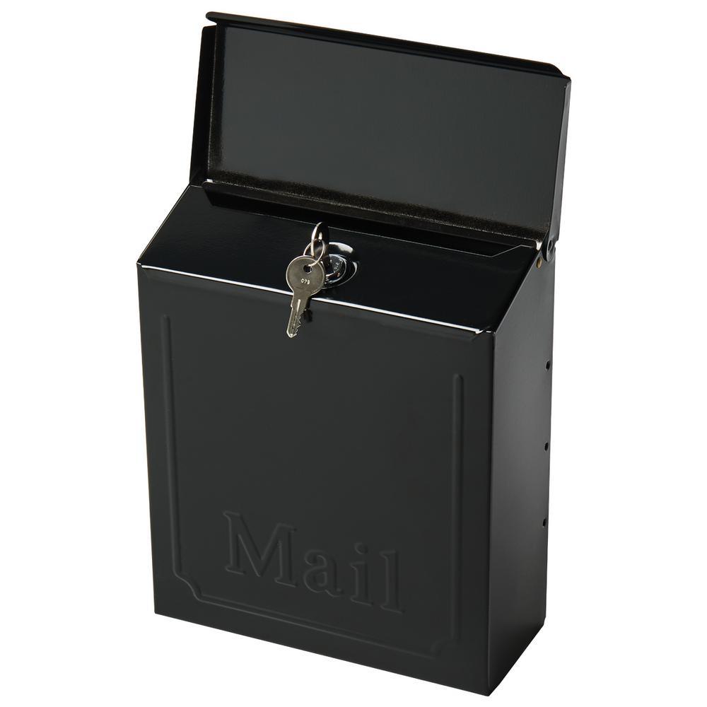 Townhouse Small, Vertical, Locking, Steel, Wall Mount Mailbox, Black - Super Arbor