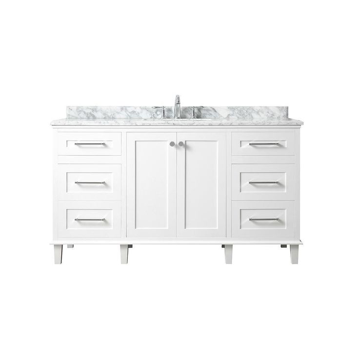 Heathermore 60 in. W x 22 in. D in White with Marble Top in Carrera with White Basins