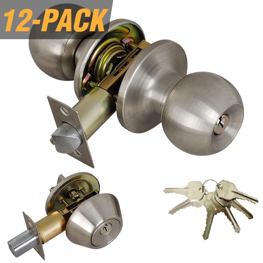 Antique Brass Entry Door Knob Combo Lockset with Deadbolt and 6-Keys, Keyed Alike (12-Pack) - Super Arbor